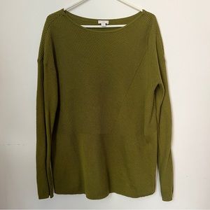 J Jill Cotton Olive Green Light Weight Long Sleeve Sweater Size M